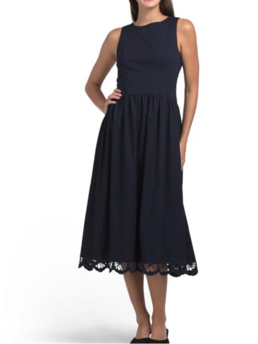 WAYF Navy boat neck midi dress